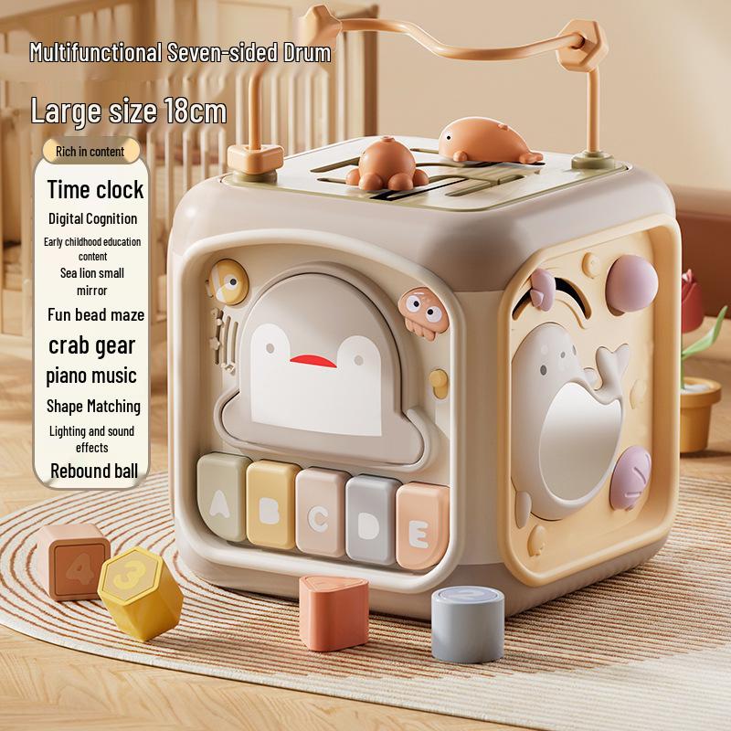 Educational Baby Toy 6-Sided Bead Maze with Musical Lights & Hand Drum - Early Learning Puzzle for Infants