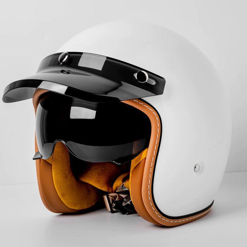 High-Quality Retro Motorcycle Half Helmet with Built-In Goggles for Men and Women