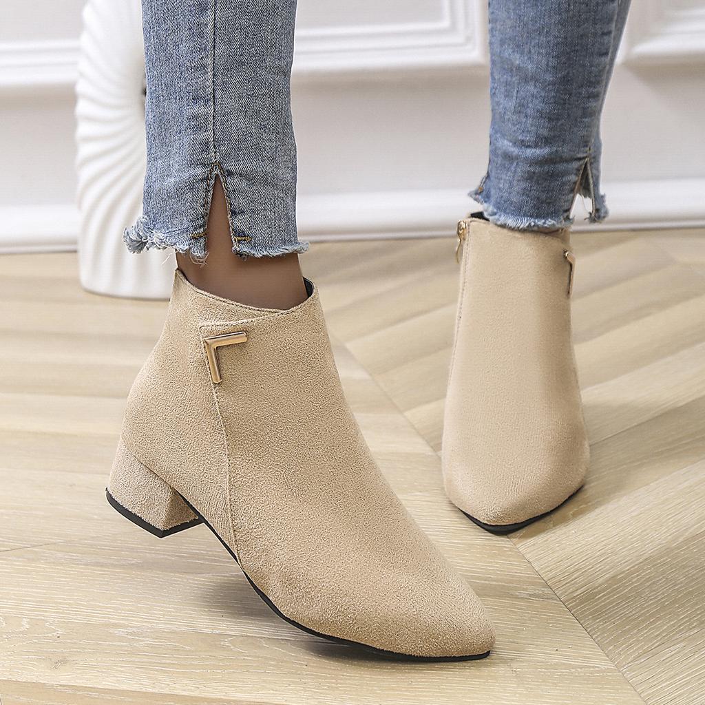 Winter Coarse Heeled Women 2025 New Short Boot Retro Plush Warm shoes Zipper Ankle Boots comfort High Heels Shoes Women