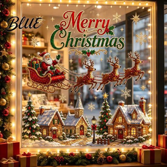Festive Home Decorations Christmas Window Stickers, Winter Holiday Decorations, Art with Xmas Tree Decals Snowman Angel Patterns for Wall Door Office