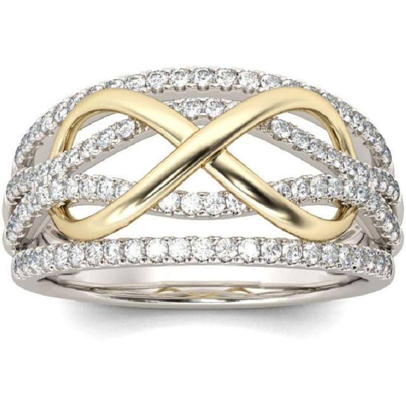 

Модное кольцо из 14-каратного желтого золота с несколькими рядами, полоска из кубического циркония, двухцветное, золотистое, кольца для годовщины, обещания, свадьбы size 8