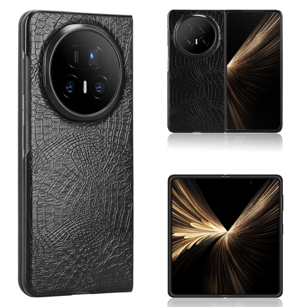 

For Honor Magic V5 5G Case Crocodile Texture Leather Coated Hard PC Phone Cover Black