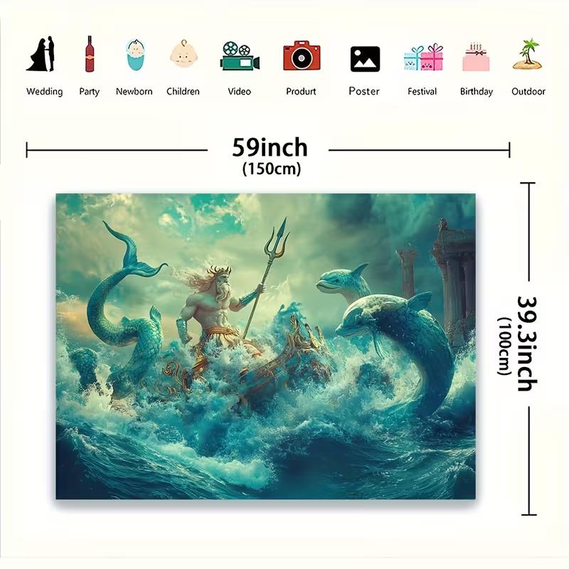 2D Poseidon Sea God Backdrop for Mythology Theme Portrait & Cosplay Photoshoot