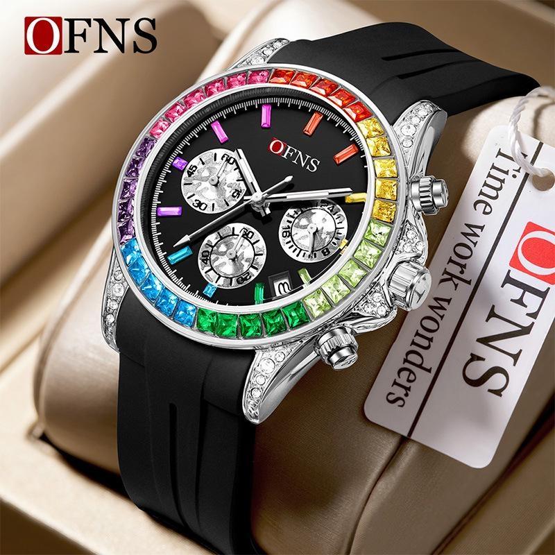 Pánské hodinky Rainbow Diamond Chronograph Šestiprsté Quartzový strojek Voděodolné Kalendář Noční osvětlení Luxusní pánské hodinky