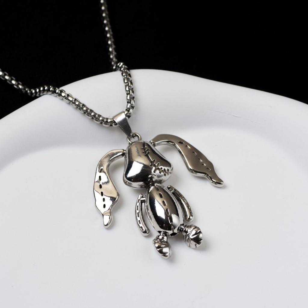 Full Body Movable Long-Eared Bunny Sweater Chain Sweater Accessories, Titanium Steel Necklace, Women'S Style Versatile Necklace