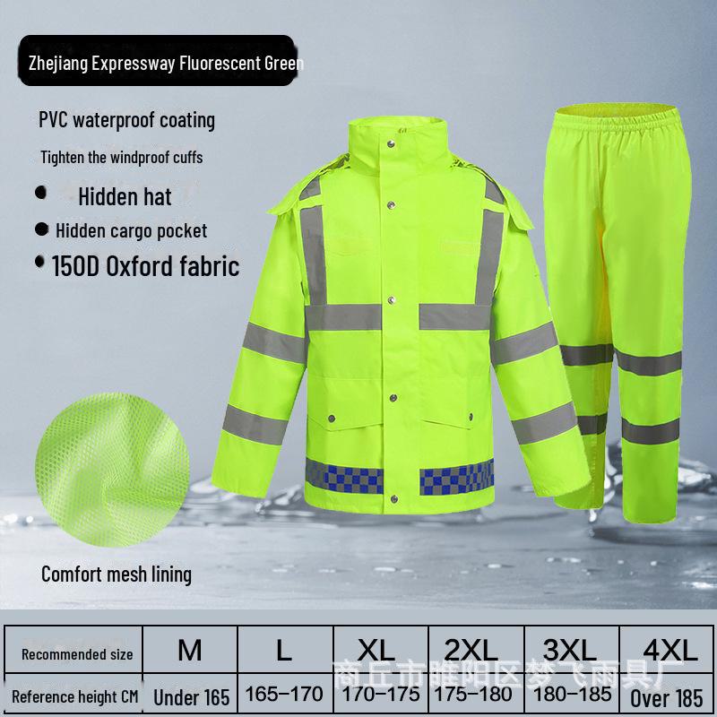 300D Oxford Traffic Safety Reflective Raincoat and Rainpants Set - Anti-Rainstorm, Outdoor Duty Gear