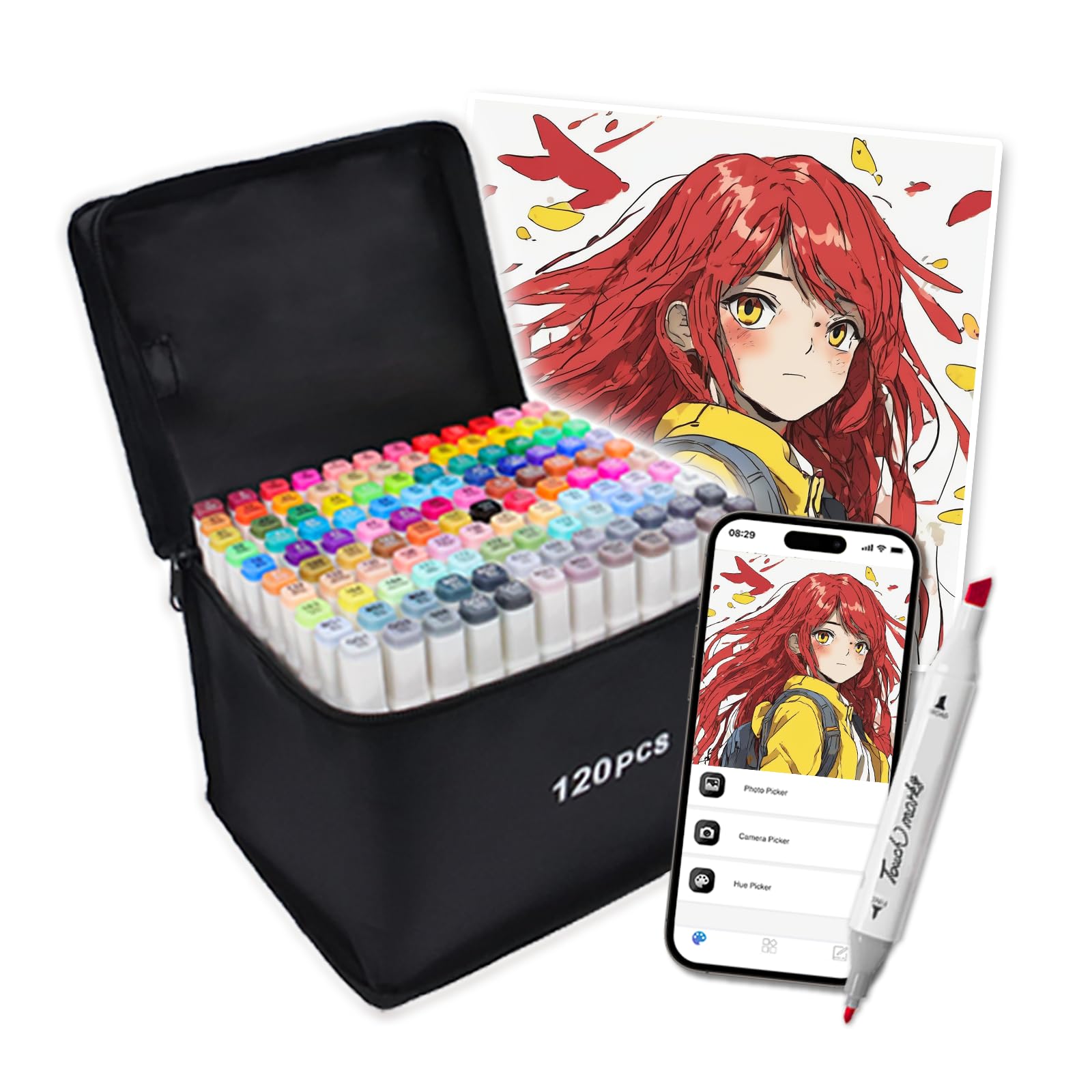 

Illustration Marker Set with Free Thick Alcohol Professional for Manga and Adults 120-Color App, Pens, Use, Artists, Kids,