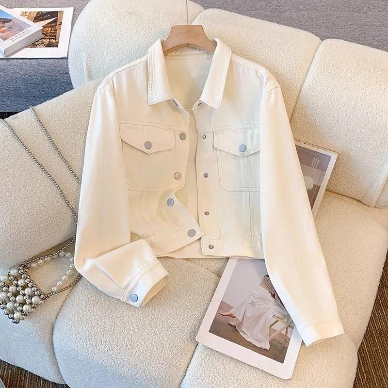 

Женская Милая Ретро Короткая Джинсовая Куртка Осень/Зима 2025 Small грязно-белый