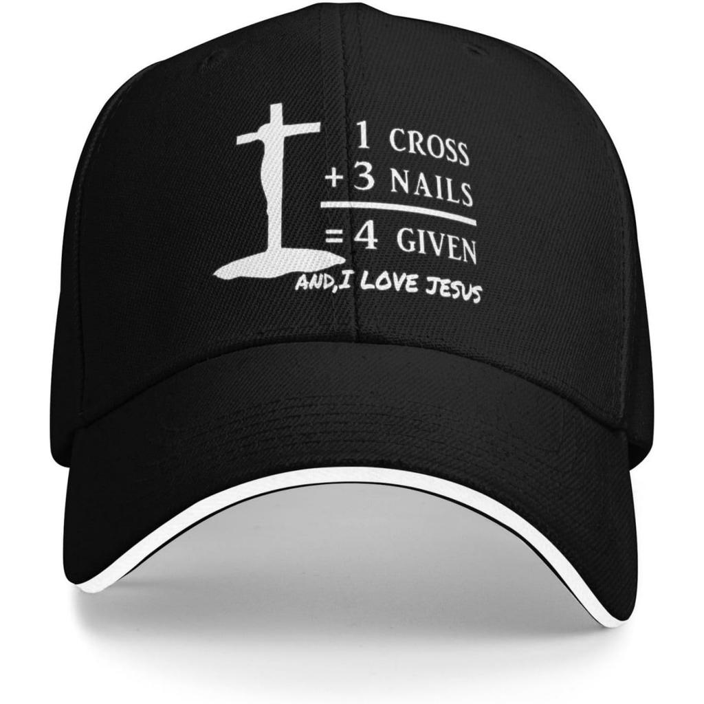 1 Cross Plus 3 Nails Equals 4 Given Forgiven Jesus Christian Religion Baseball Cap for Men Women