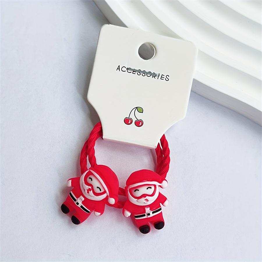 Christmas 10pcs Cute Cartoon Hair Ties, Featuring Christmas Tree and Reindeer Santa Claus Decorations, Holiday DIY Decorations