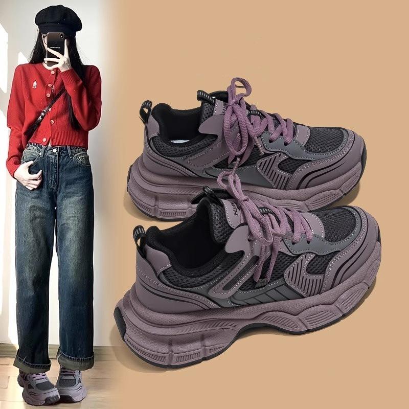 Women's Korean-Style Purple Dad Sneakers - Autumn 2025 Collection, Thick Sole, Versatile & Stylish