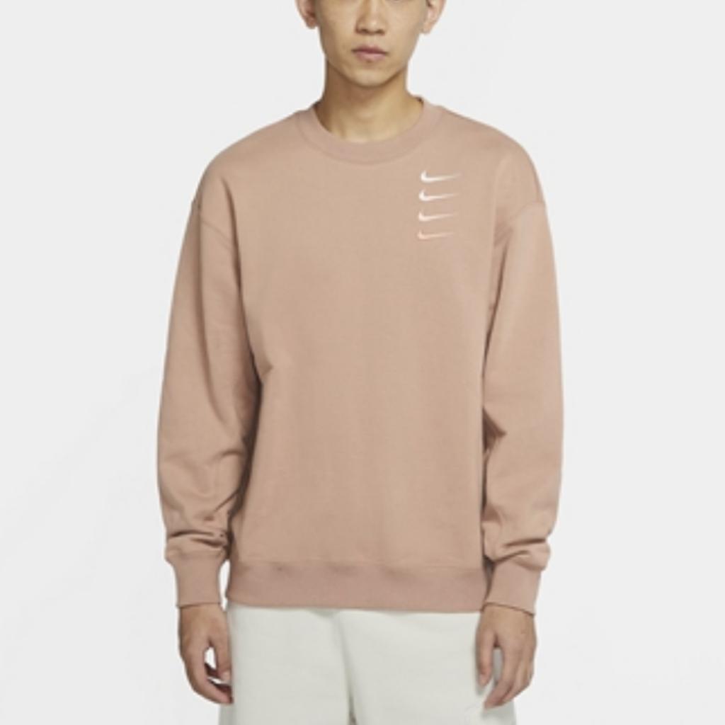 Nike French Terry Swoosh Crew Neck Pullover Sweatshirt Men Tops Light-Brown DB9408-222