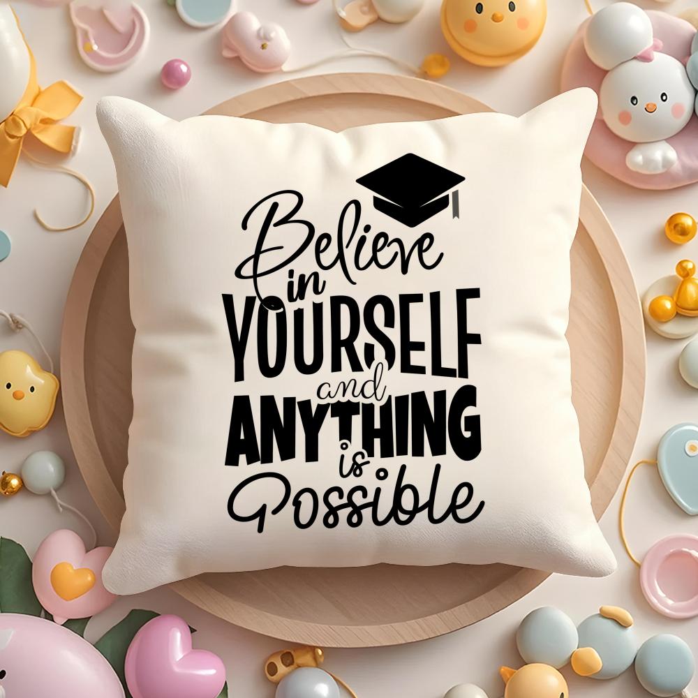 Graduation Season Motivational Slogan Cushion Cover Plush Fabric Soft Double-Sided Printed Sofa Warm Winter Home Pillow Case