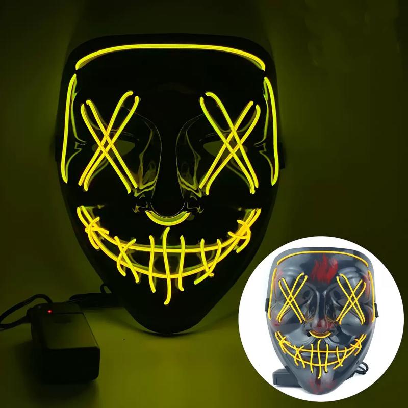 Cold Light Halloween Mask Ghost Dance Led Luminous Black V Mask Masquerade Party Bar Mask Blood Horror Thriller Ghost Face Props