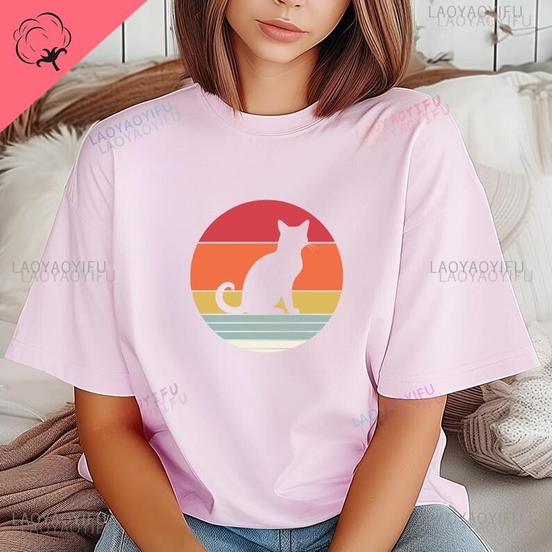 Retro Cat Printed TShirt Casual Style Tee New Arrival for Animal Lovers Streetwear Oneck Aesthetic Shortsleev Harajuku Tops