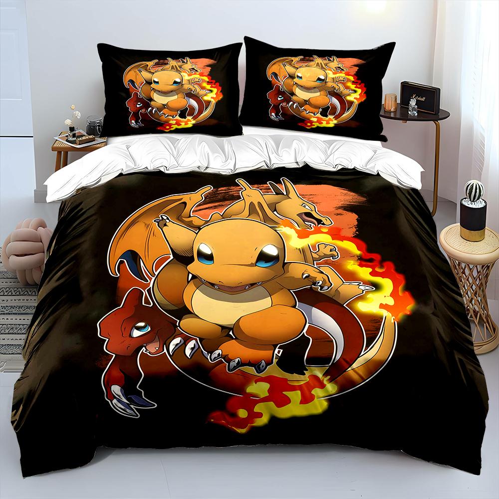 Pokémon Charizard Print Bedding Set Children 3 Pieces King Size Bed Set Pillowcase Adult Child Bed Cover Bedroom for Gifts