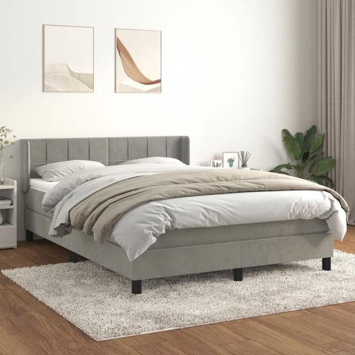 3130961 vidaXL Lit à sommier tapissier et matelas Gris clair 140x200cm Velours
