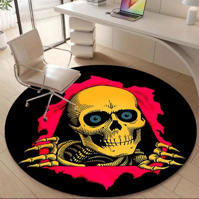 1pc Skull Ripper Office Round Area Rug, Indoor Mat Suitable ForOffice, Under Office Chairs Bedroom Living Room Home Decor, Room Deco Q108