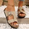 Modne Damskie Buty 2024 Gorąca Sprzedaż Odkryte Palce Damskie Kapcie Lato Klamra Jednolite Outdoorowe Casualowe Plażowe Płaskie Kapcie Zapatos De Mujer