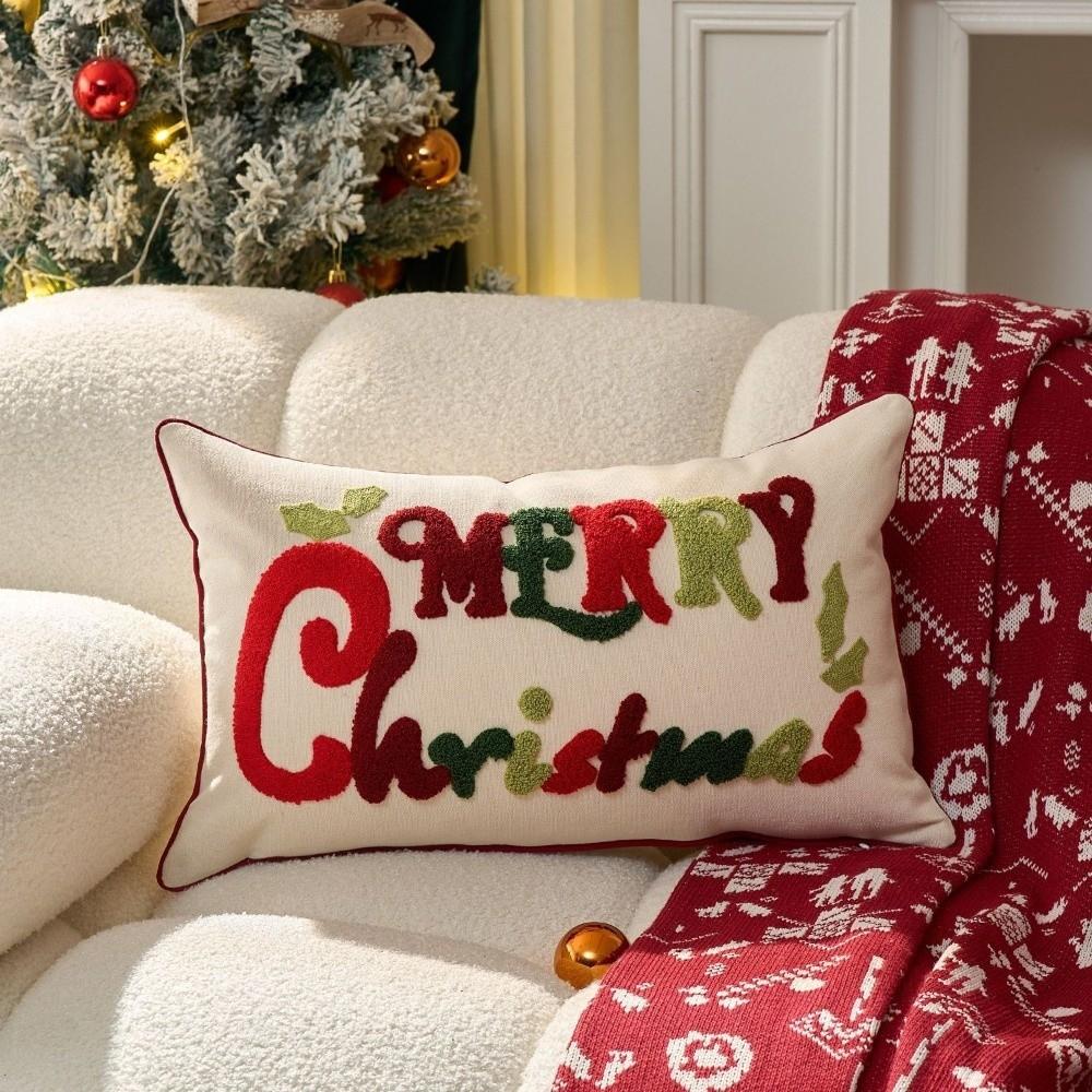 Merry Christmas Throw Pillow Case Soft 30x50 45x45 Sofa Cushion Covers Embroidered Design Colorful Pillow Cover Holiday Decor