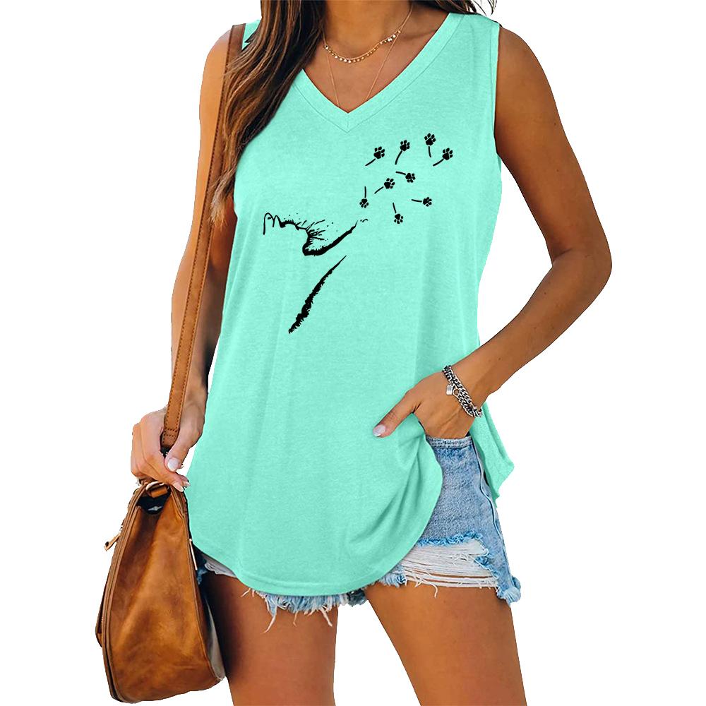 Summer Fashion Printed Tank Top Women Casual V Neck Sleeveless Shirt