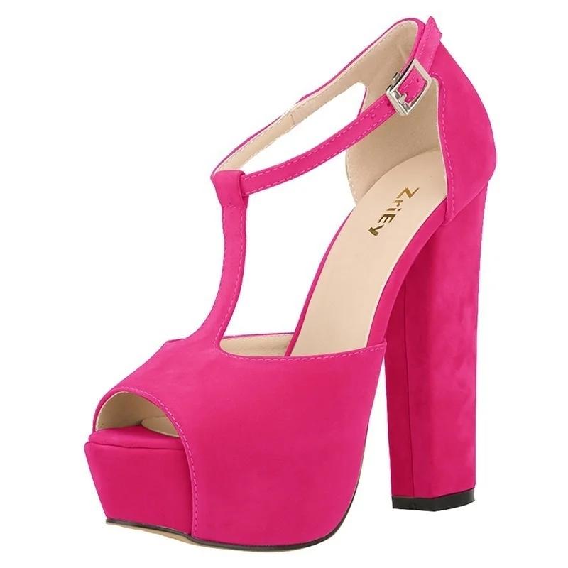 Women Summer Sexy Peep Toe High Heels Buckle Sandals Fashion Thick Platform Pumps Wedding Shoes Sandals Women 817A-001