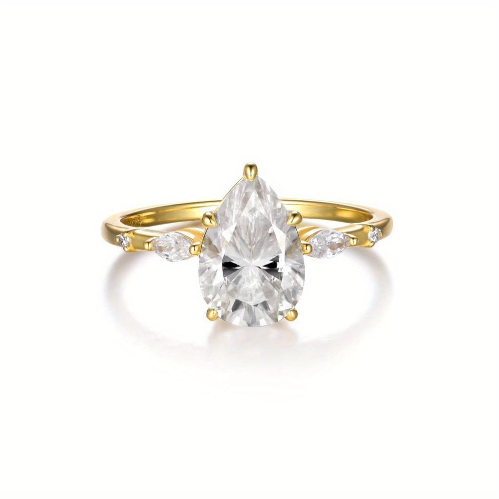 S925  Silver 2CT Teardrop Moissanite Ring Fine Jewelry Plated with 18k Gold Suitable for Gift Giving Anniversary