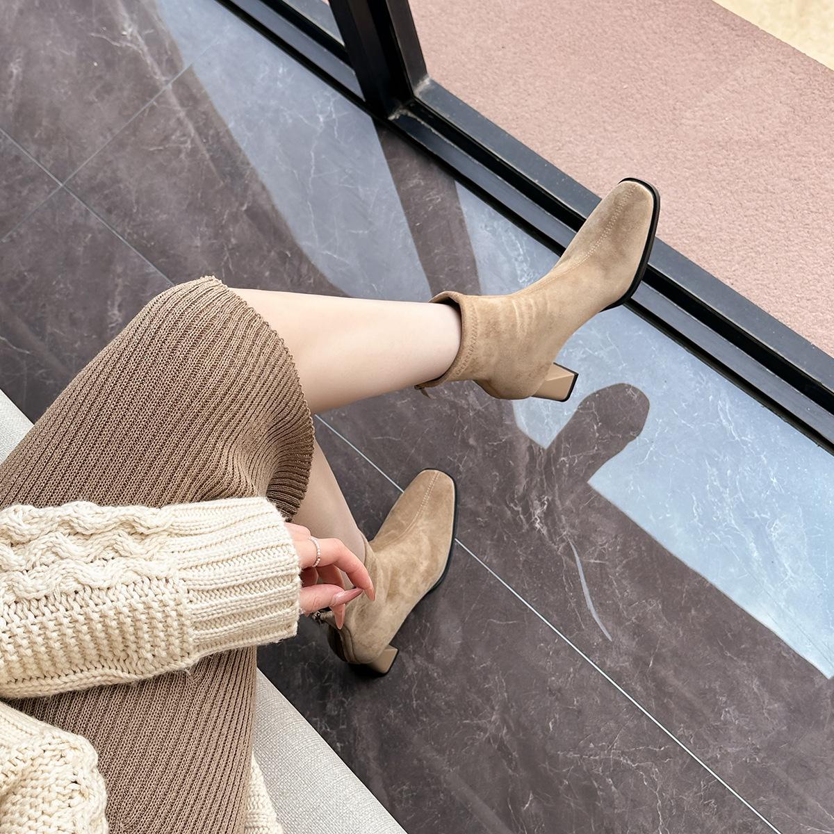 

Ботильоны до середины голени для женщин, модные высокие каблуки, квадратный носок, массивная платформа, с молнией сзади, женские повседневные короткие ботильоны на блочном каблуке 40 хаки