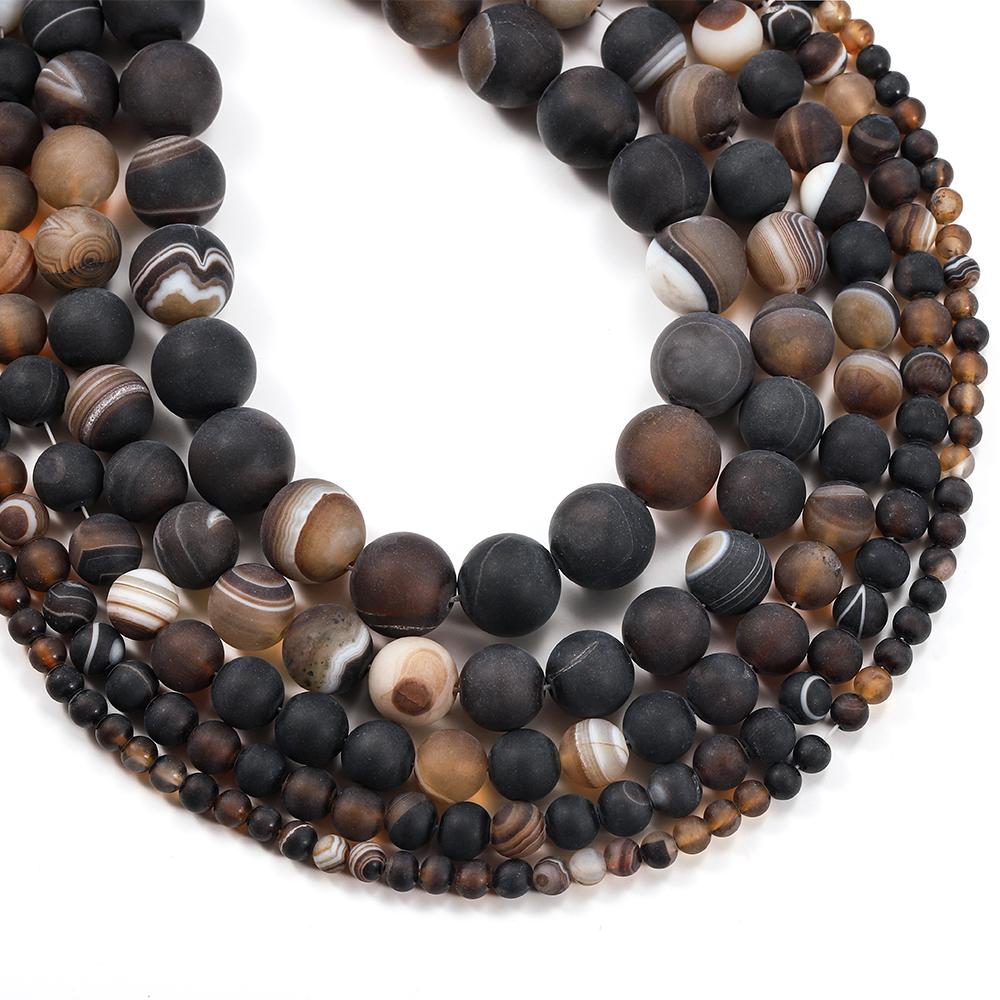 1strand Natural Stone Matte Coffee Stripe Agates Beads Natural Brown Loose Spacer Beads for Jewelry Making Bracelet Pick Size