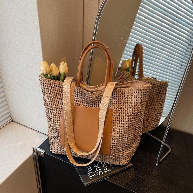 

Large capacity woven straw bag women s spring summer new fashion shoulder handbag seaside beach bag хаки