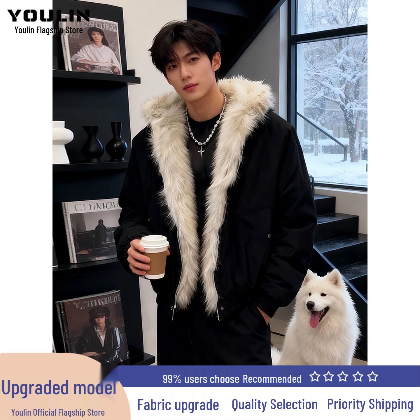 

Men s Thickened Winter Hooded Jacket with Eagle Fur Collar S (recommended for 35-47.5kg) чорний