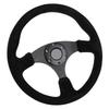 14in 350mm for Style 6‑Bolt Black Suede Racing Steering Wheel Black Stitching with Horn Button