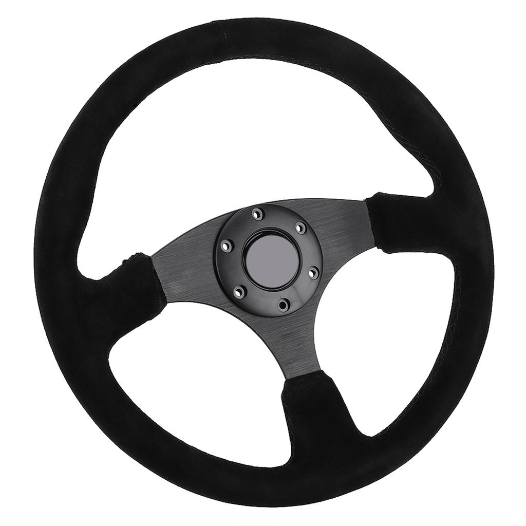 14in 350mm for Style 6‑Bolt Black Suede Racing Steering Wheel Black Stitching with Horn Button