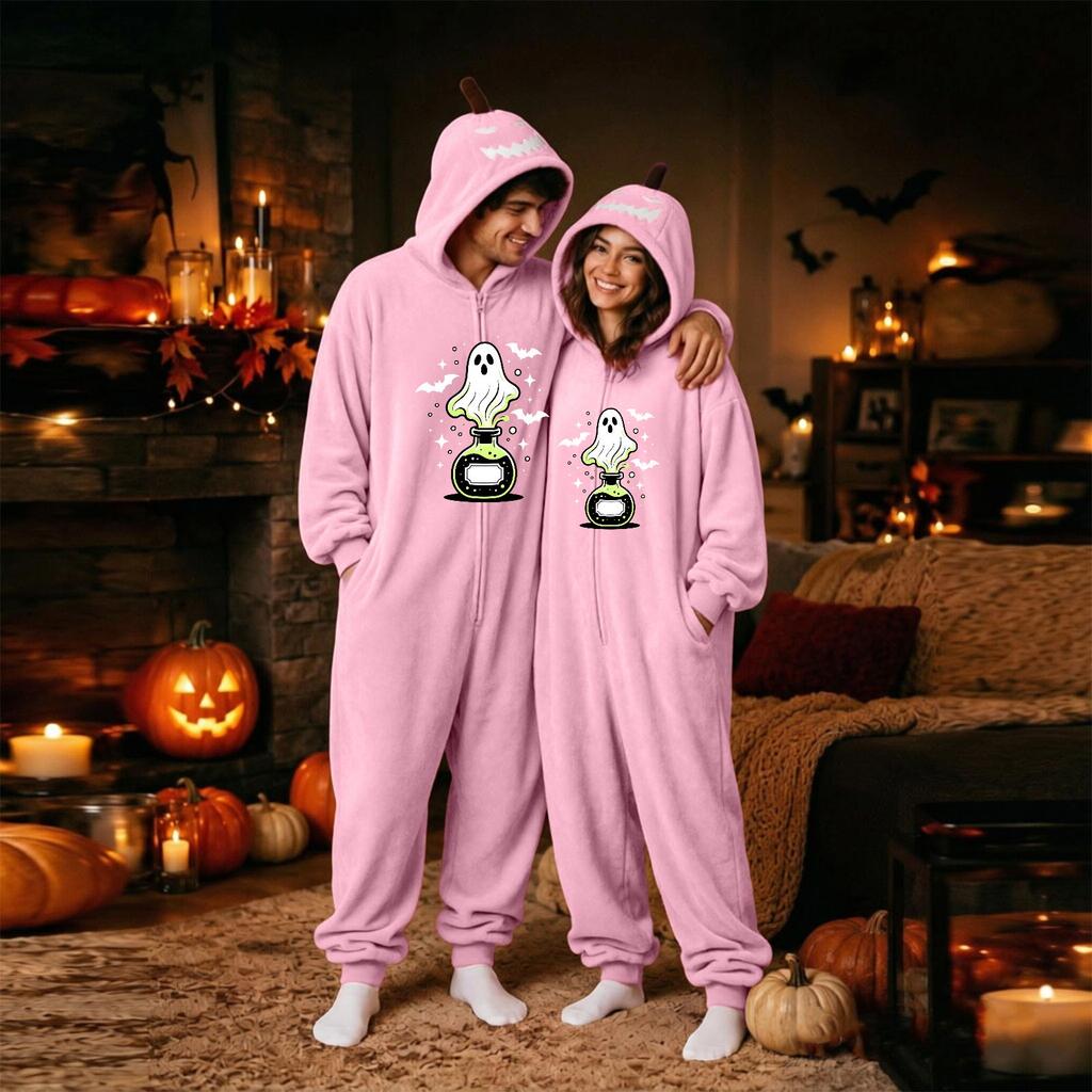 Couples Halloween Matching Flannel Jumpsuit Costume for Men and Women