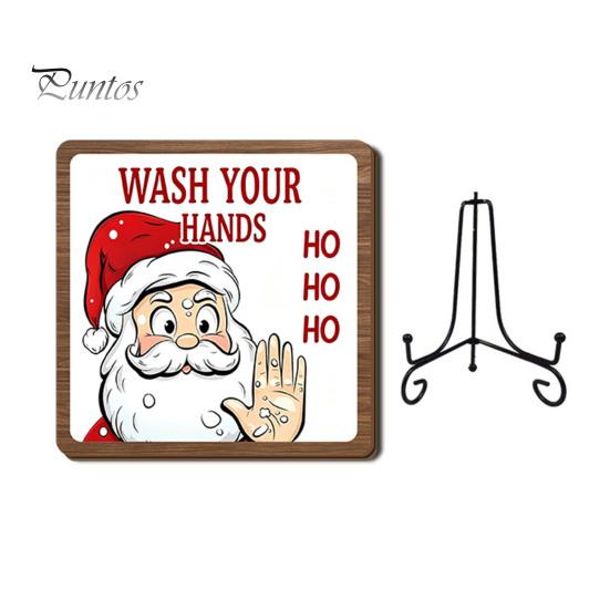 Christmas Hanging Ornament Wooden Tabletop Decor, 2D Pet Santa with Iron Stand, Rustic Festive Home Accents Holiday Sign for And Cafe Shelf,