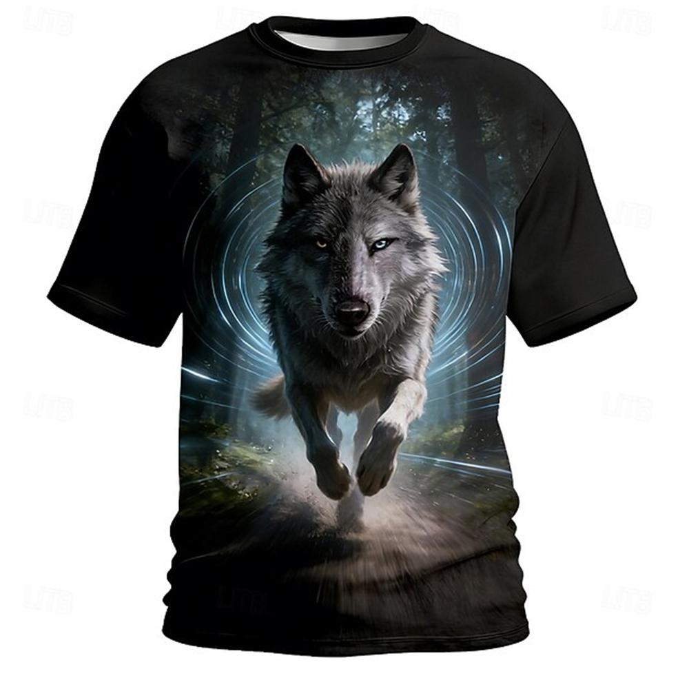 Men's Summer Crew-Neck T-Shirt with Cool Lion Print Casual Short-Sleeve Loose-Fit Pullover Fashionable Street Style for Men