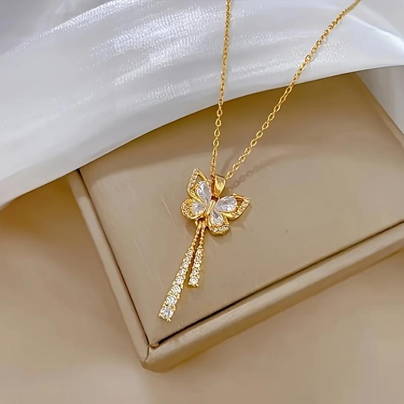1PC Exquisite Stainless Steel Necklace, Butterfly Design, Inlaid with Miniature Sodium Oxide, Ideal Gift for Fashionable Women