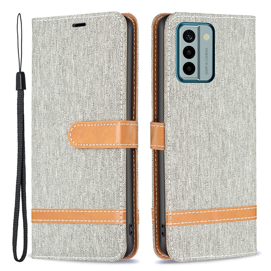 

For Nokia G22 Jeans Cloth Splicing PU Leather Phone Cover Phone Case with Stand Wallet Grey