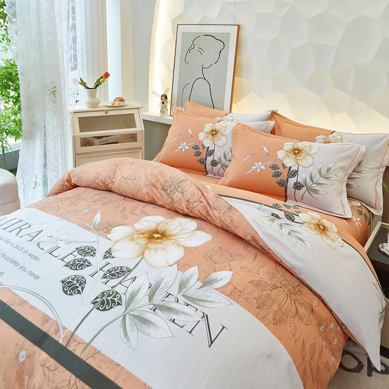 Thickened All-Cotton 4-Piece Floral Duvet Cover & Bed Sheet Set for Autumn/Winter