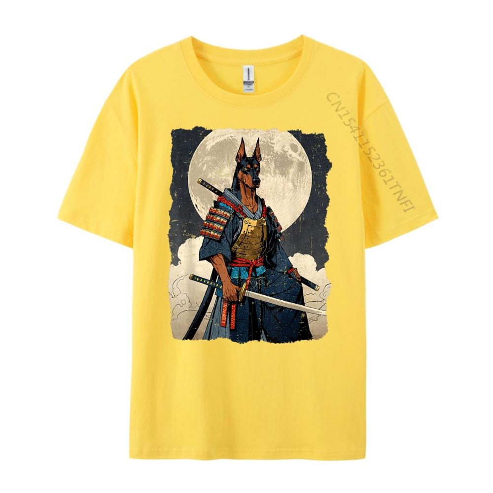 Doberman Dog Samurai Japanese Retro Ukiyo E Warrior Doberman T Shirt Men 100 Cotton Mans Camiseta Masculina Vintage