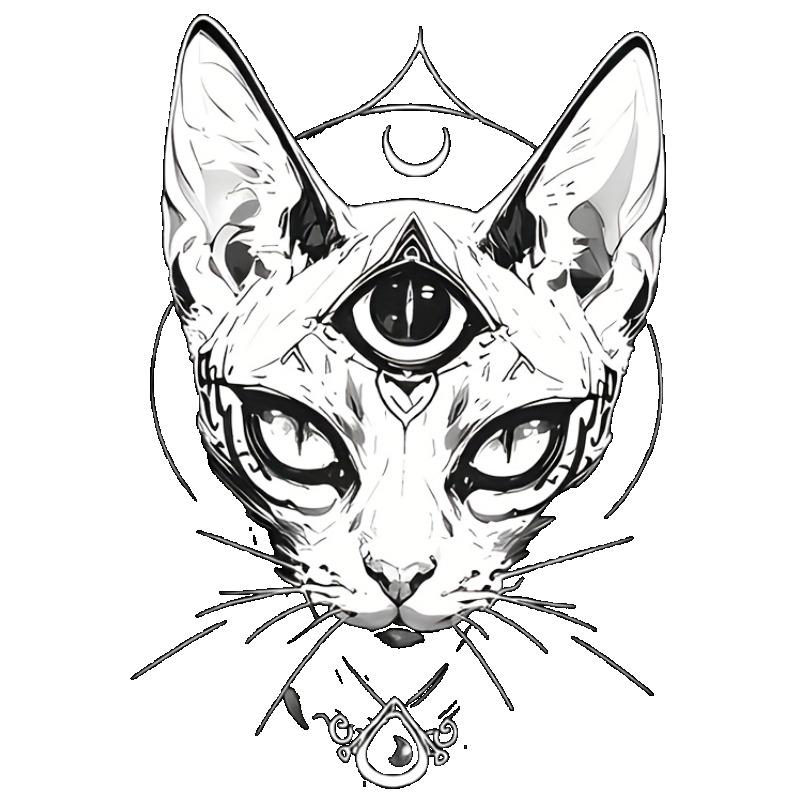 Women Casual T Shirt Black Cat With Third Eye And Moon Symbol Print For Everyday Wear And Boho Style Outfits