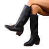 Winter 2025 Fleece Belt Buckle Rivet Mid-heel Knight Boots Plus Size Thick Heel Western Boots Women
