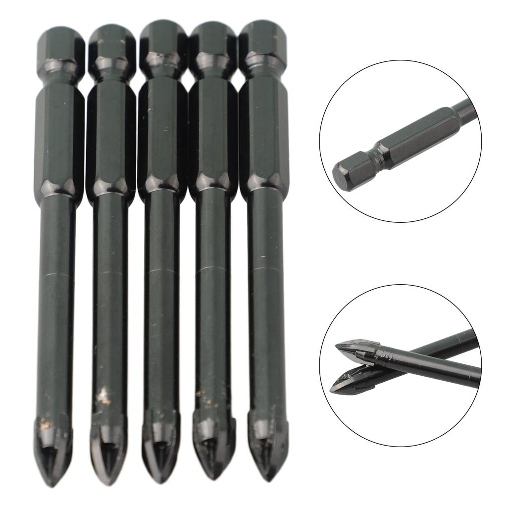 5PCS 6mm Tile Drill Bit Hole Opener Marble Ceramic Glass Brick Shank Hex Spear Head Hex Shank Triangle Bit Woodworking Tool