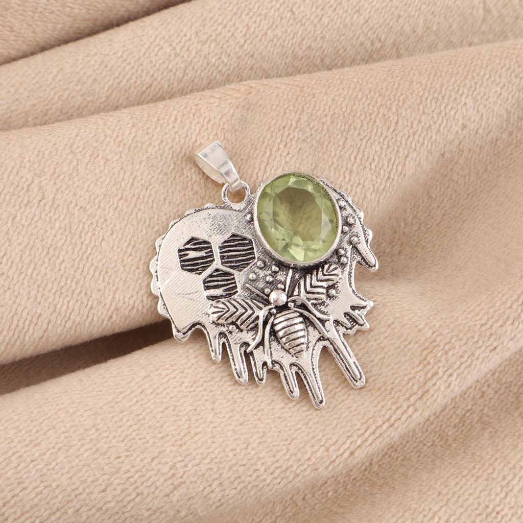 Green Amethyst Pendant Gemstone Jewelry, 925 Solid Sterling Silver Pendant, Gift For Women Handmade Pendant