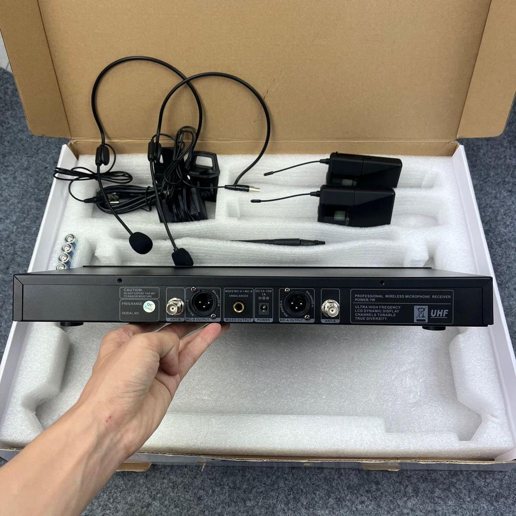 UHF Wireless Dual Microphone System with Lavalier and Headset for Stage and Conference Use
