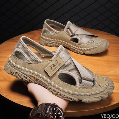 Sandals For Men Casual Summer Mesh Handmade Slip On Outdoor Leather Male Shoes Luxury Design Closed Toe Hiking Slippers