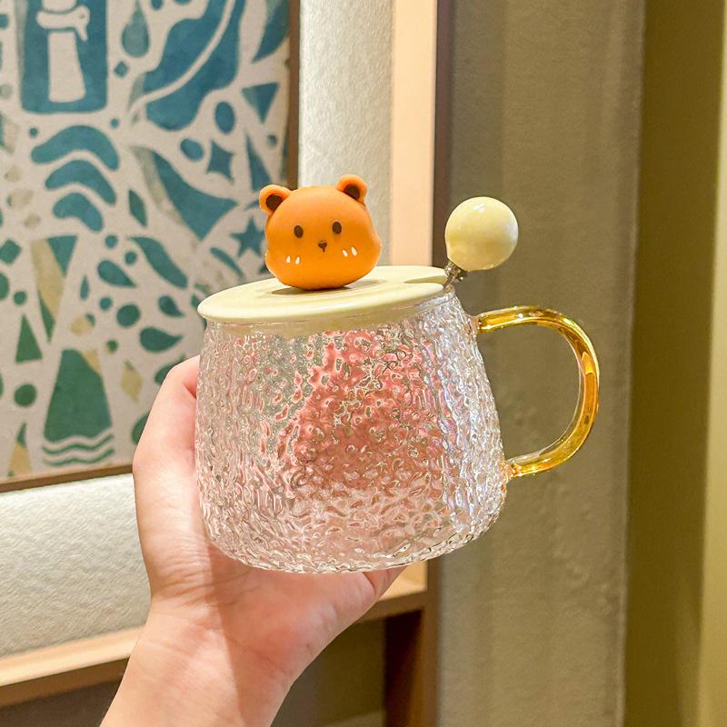 Hochwertiges süßes Bärenglas mit Deckel Löffeltasse für Mädchen zum Wassertrinken Becher mit großer Kapazität Kaffeetasse für Paare