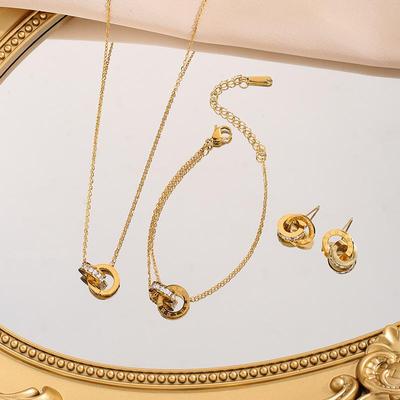 Trendy Japonsko-korejský náhrdelník s dvojitým prstenem s diamanty a římskými číslicemi, dámský elegantní luxusní trojitý set klíční kosti