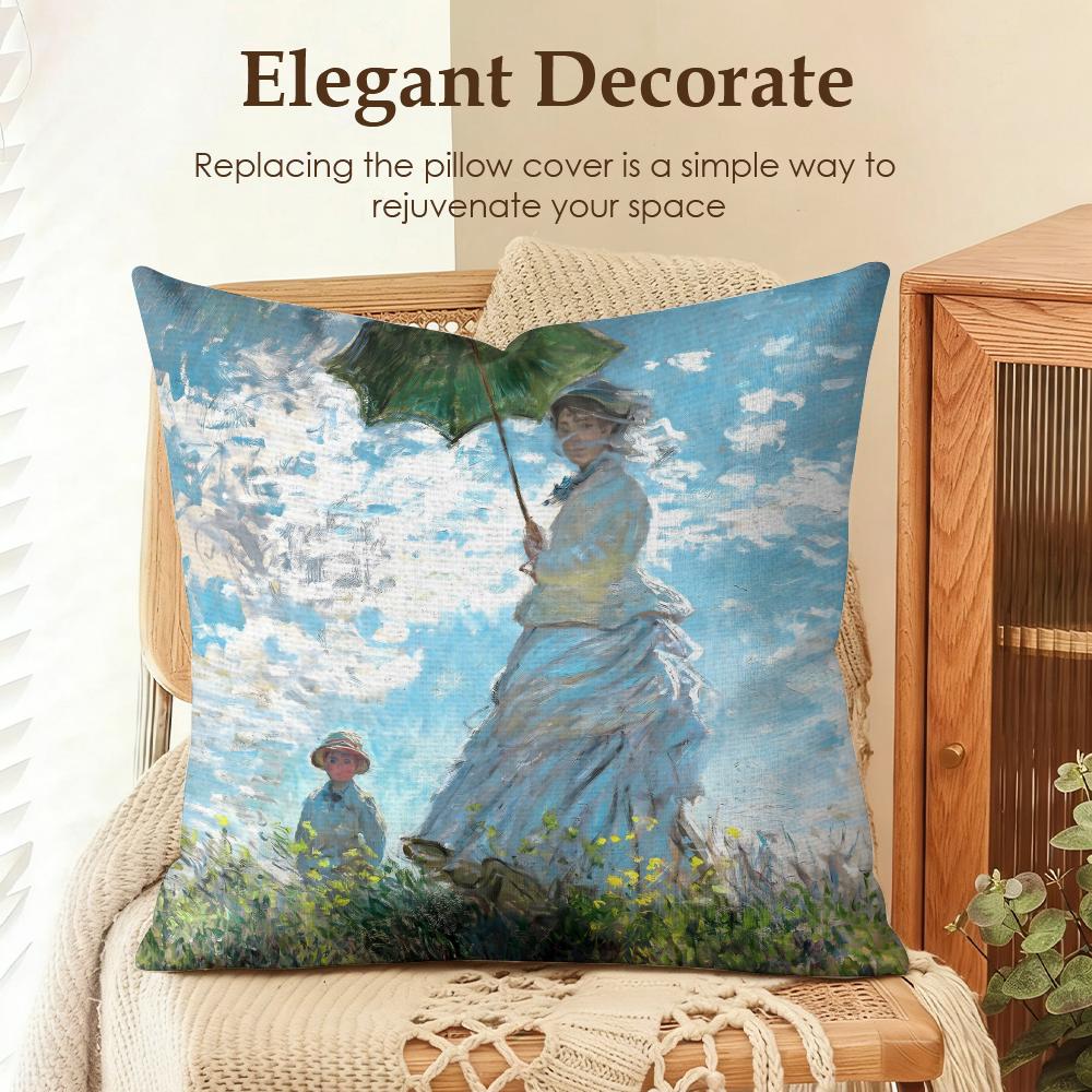 Claude Monet Oil Art Cushion Cover Natural Linen Organic Fabric Double-Sided Printing Sofa Home Decor Gift Pillow Case
