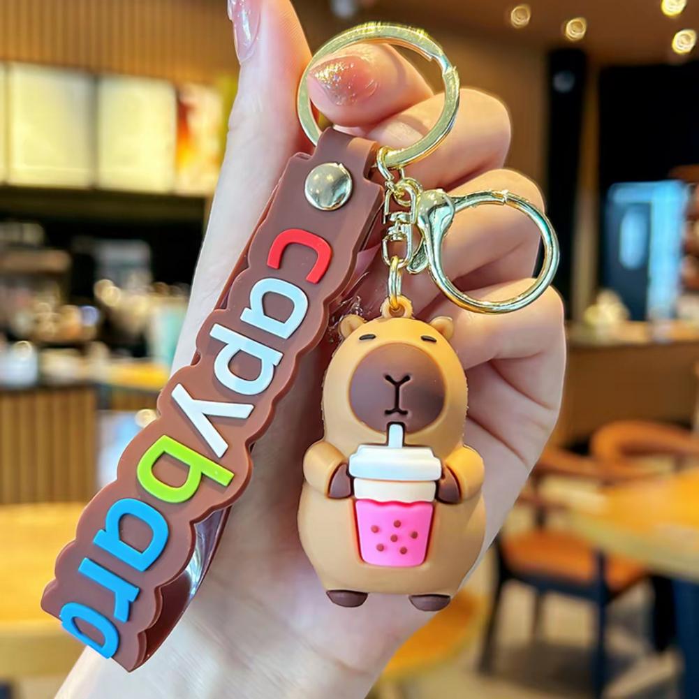 Capybara PVC Pendant Simulation Capybara PVC Keychain Cute With Turtle Anime Keyrings Bag Pendant